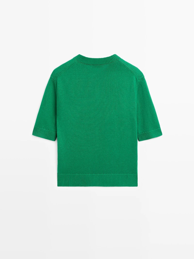 Cotton blend short sleeve knit cardigan