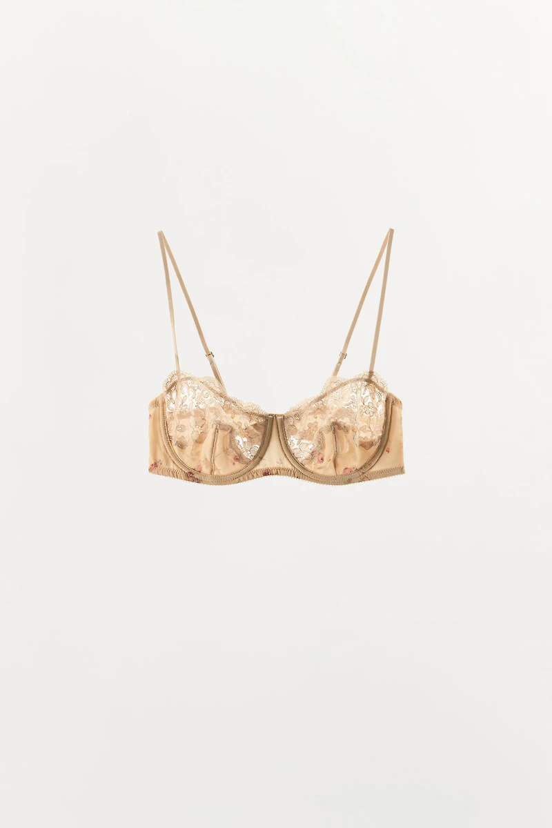 FLORAL PRINT LACE UNDERWIRE BRA