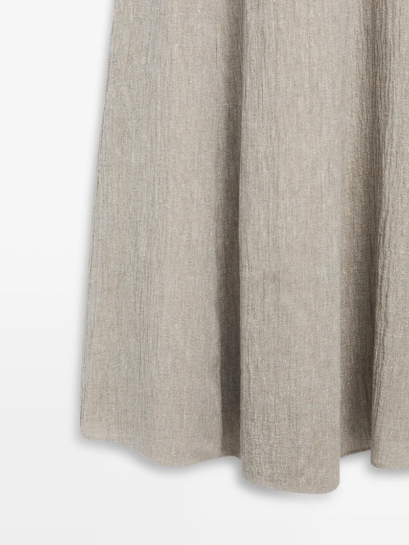 Flowing linen blend dress with gathered neckline