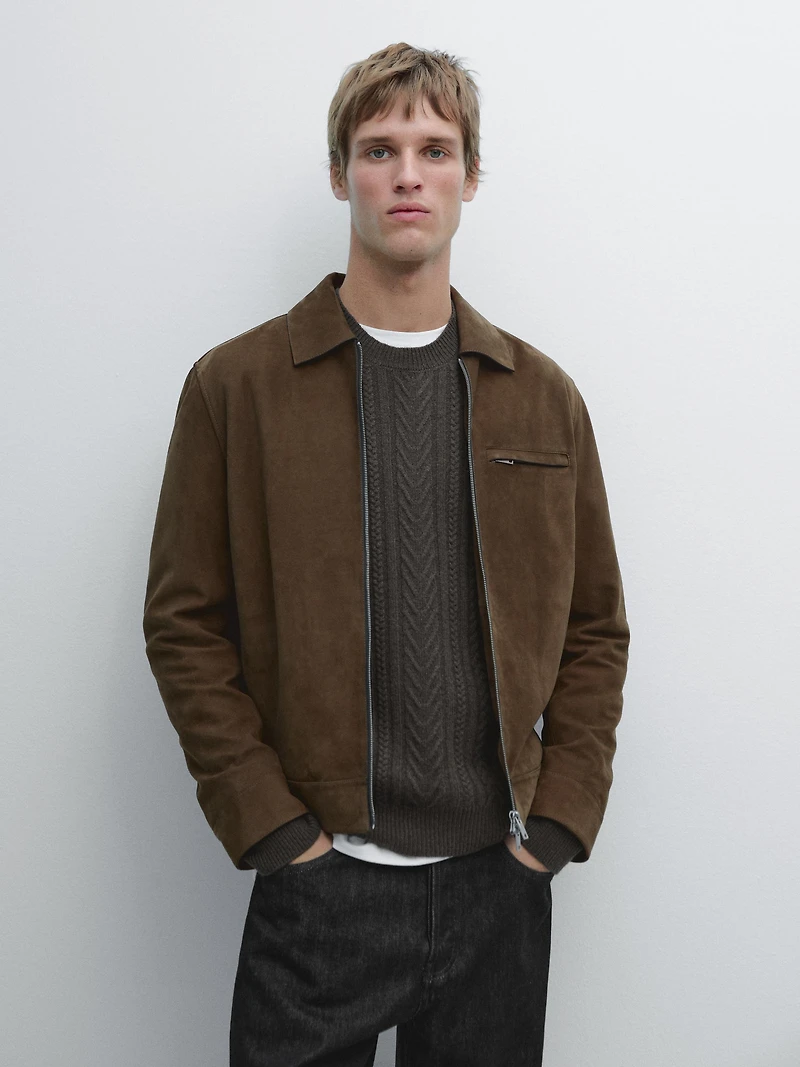 Veste courte en cuir effet daim