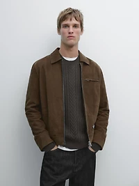 Veste courte en cuir effet daim