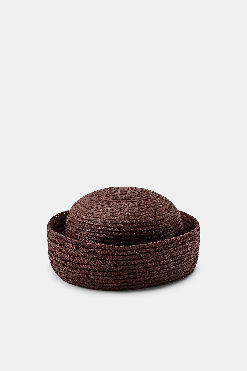 100% RAFFIA CAP WITH TURN-UP