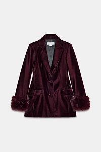 VELVET BLAZER WITH FAUX FUR CUFFS