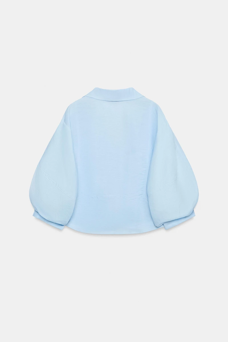 LINEN BLEND BALLOON SLEEVE SHIRT