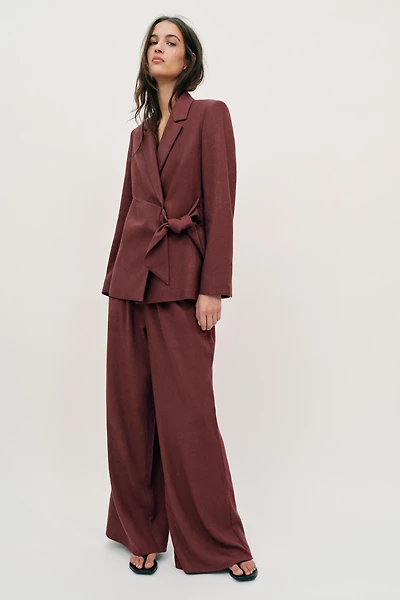 LINEN DOUBLE BREASTED BLAZER WITH TIE