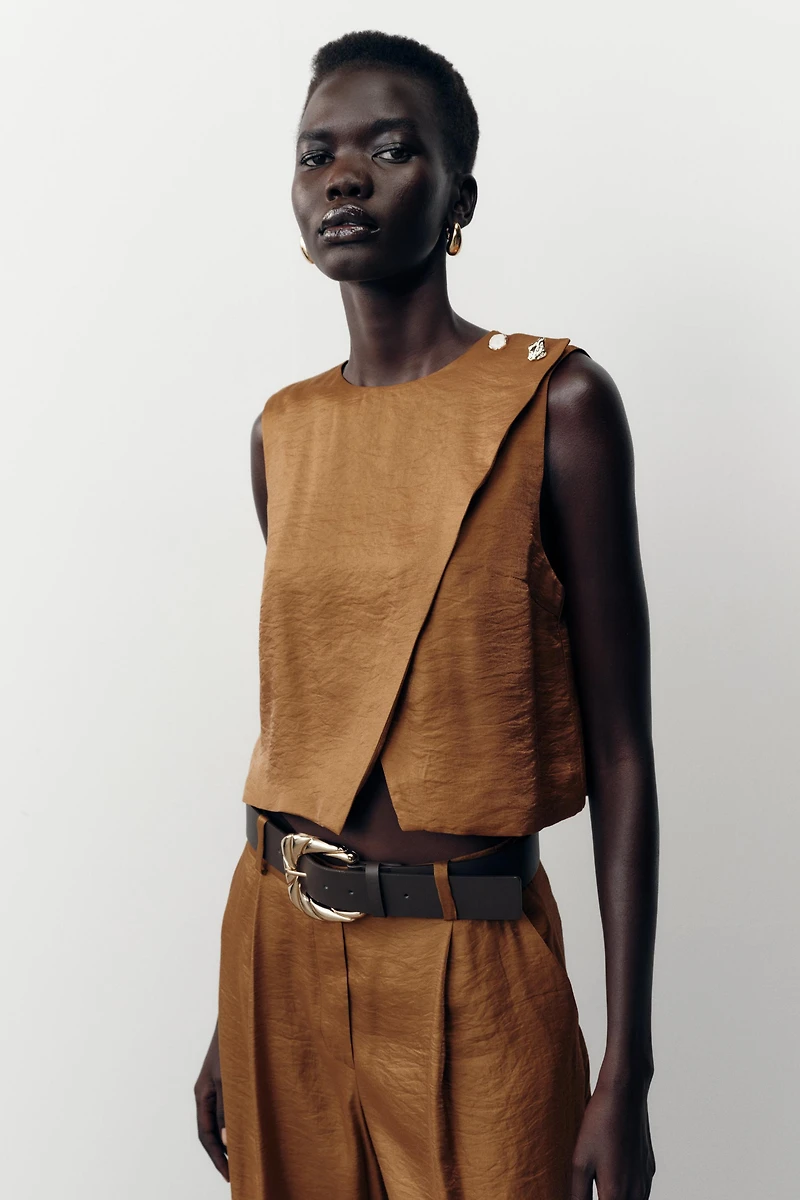 SATIN EFFECT WRAP TOP