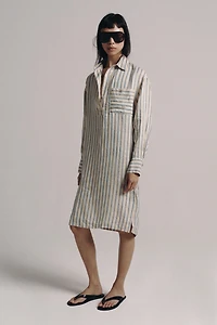 ZW COLLECTION 100% LINEN STRIPED SHIRT DRESS