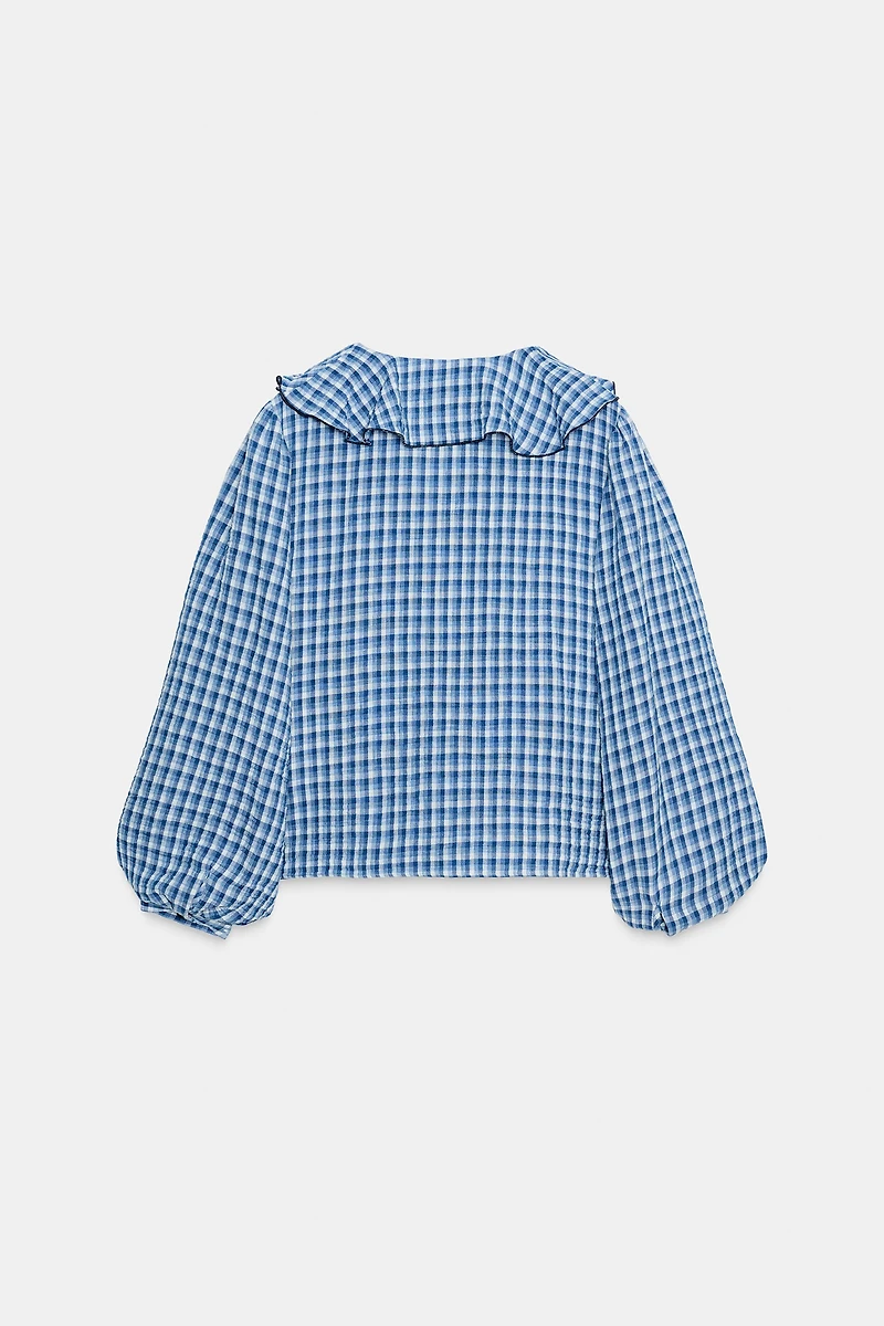 GINGHAM RUFFLED BLOUSE