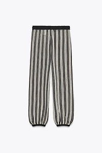 STRIPED LINEN CUFFED HEM PANTS