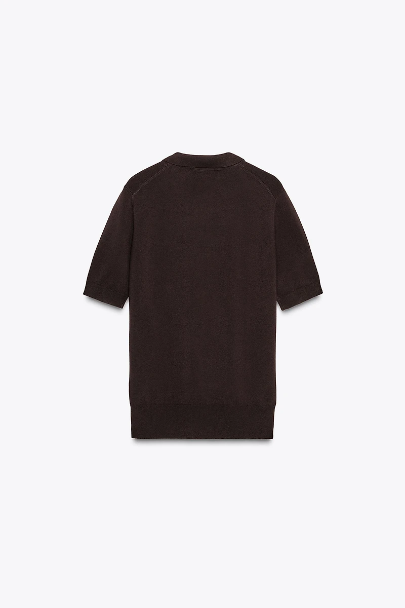 SHORT SLEEVE KNIT POLO TOP