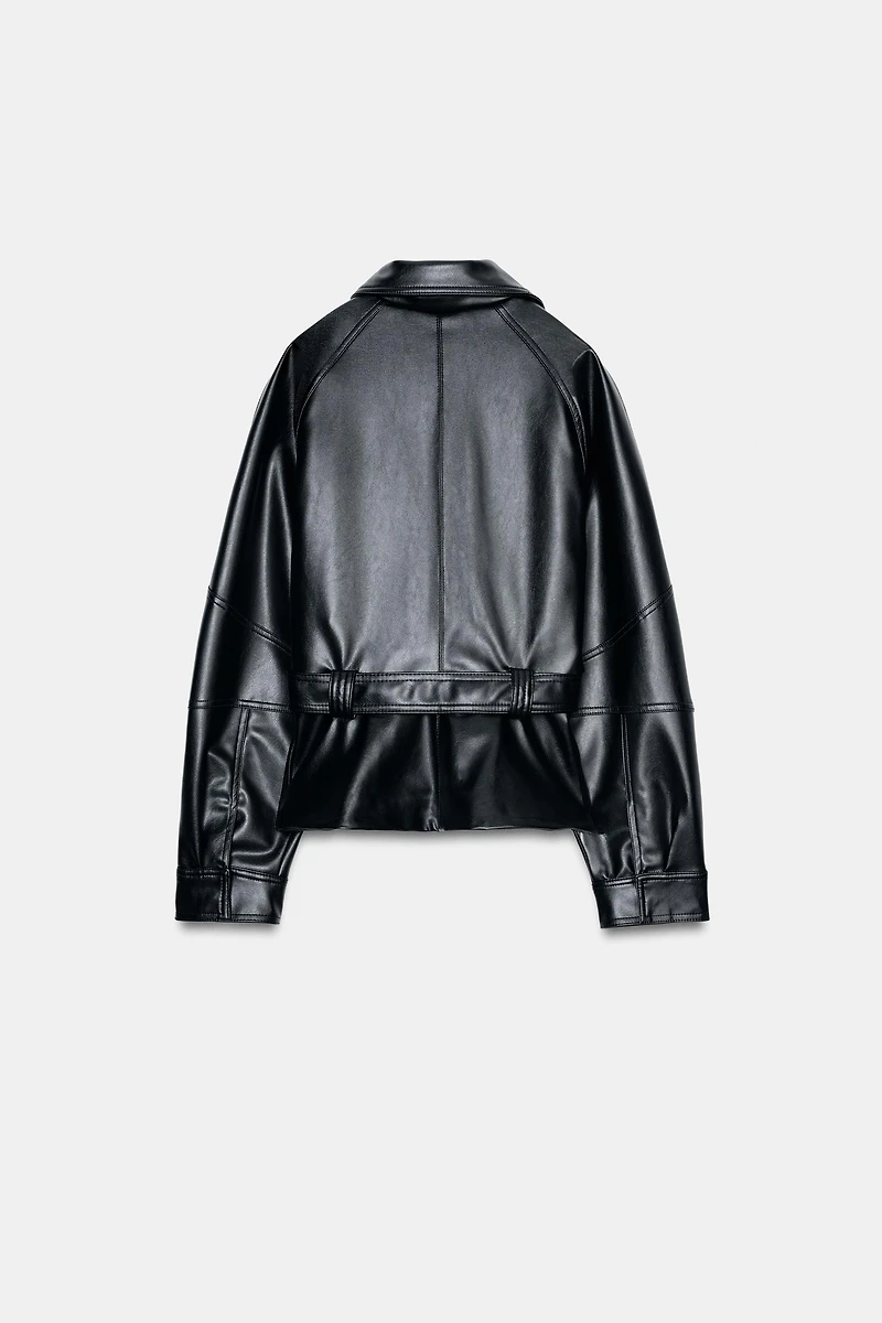 FAUX LEATHER JACKET WITH BELT