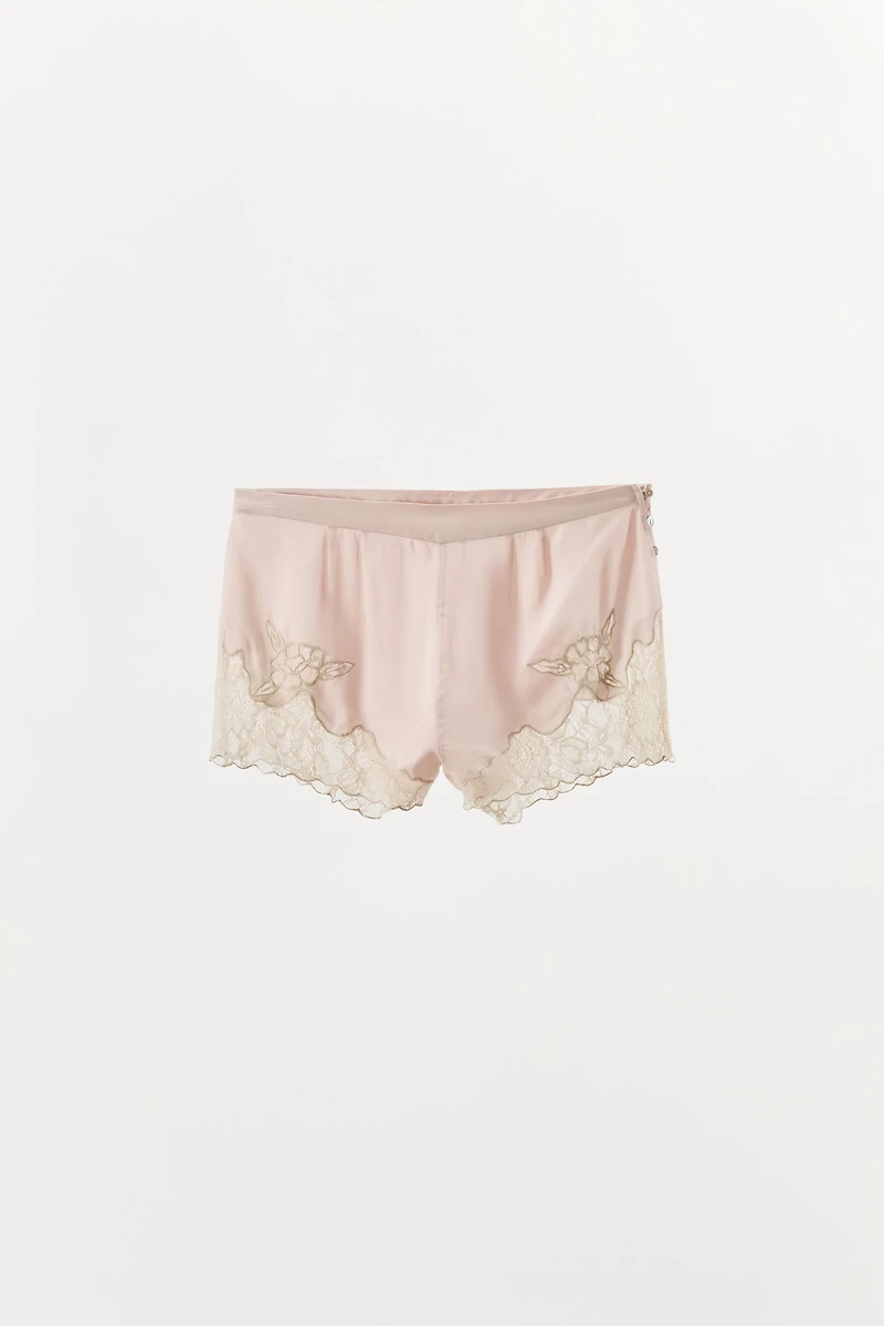 EMBROIDERED LACE SATIN SHORTS