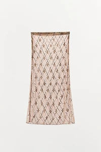 BEADED EMBROIDERED MIDI SKIRT