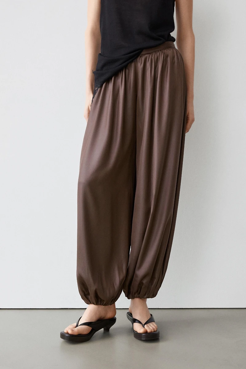 Flowing balloon fit satin trousers