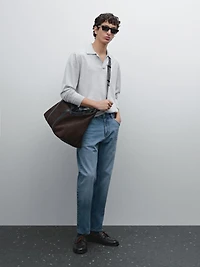 Cotton blend knit polo sweater