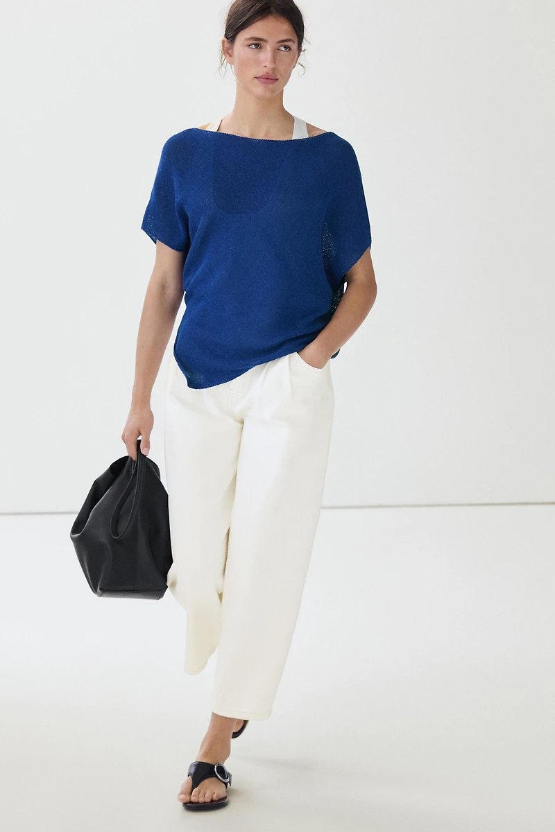 Asymmetric short sleeve linen T-shirt