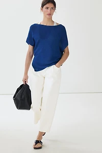 Asymmetric short sleeve linen T-shirt