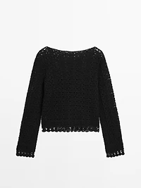 Cotton blend openwork crochet sweater