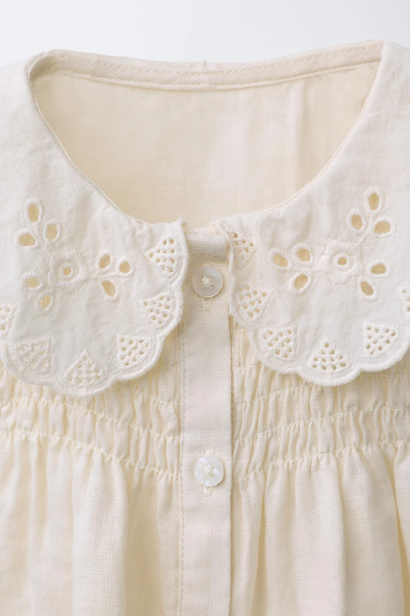 BLOUSE 100% LIN COL DENTELLE