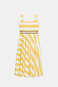 STRIPED BELTED MIDI DRESS