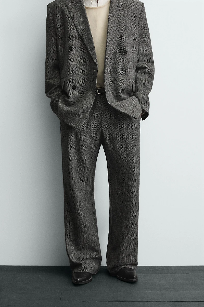 HERRINGBONE WOOL BLEND SUIT PANTS