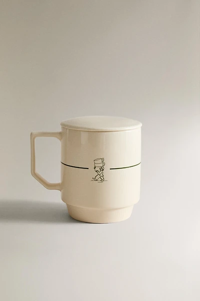 STONEWARE CAFE MUG WITH LID