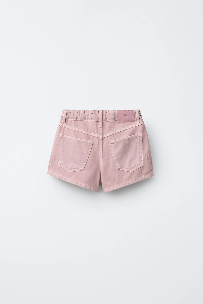STAR PATCH STUDDED DENIM SHORTS