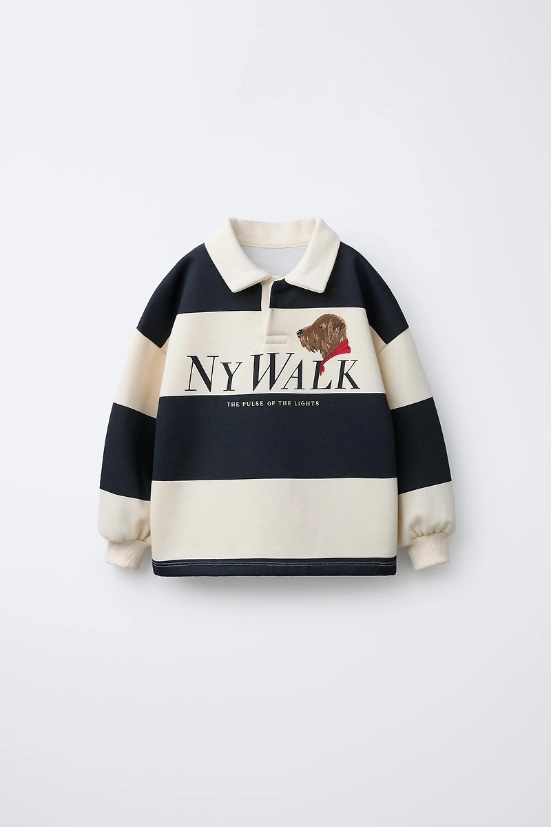 POLO À RAYURES IMPRIMÉ CHIEN