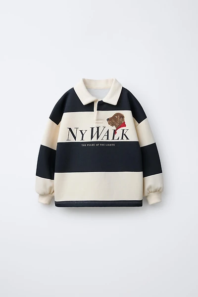 POLO À RAYURES IMPRIMÉ CHIEN