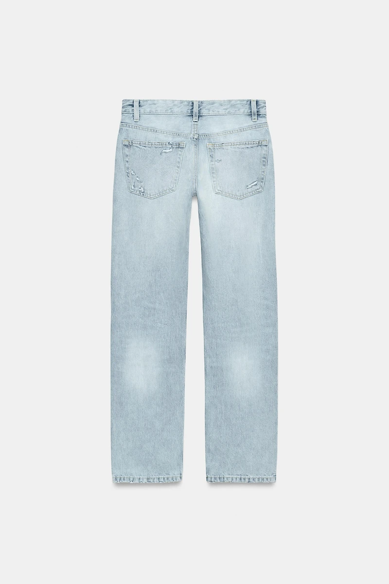 TRF LOW RISE RIPPED STRAIGHT LEG JEANS