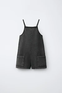 WASHED EFFECT LACE TRIM SHORT JUMPSUIT