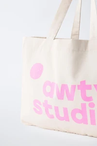 PRINTED AND TEXT TOTE BAG