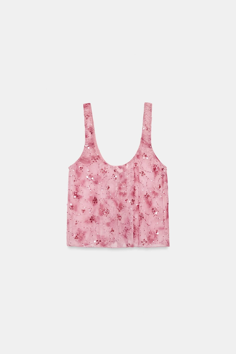 SEQUIN TULLE TOP WITH TIES