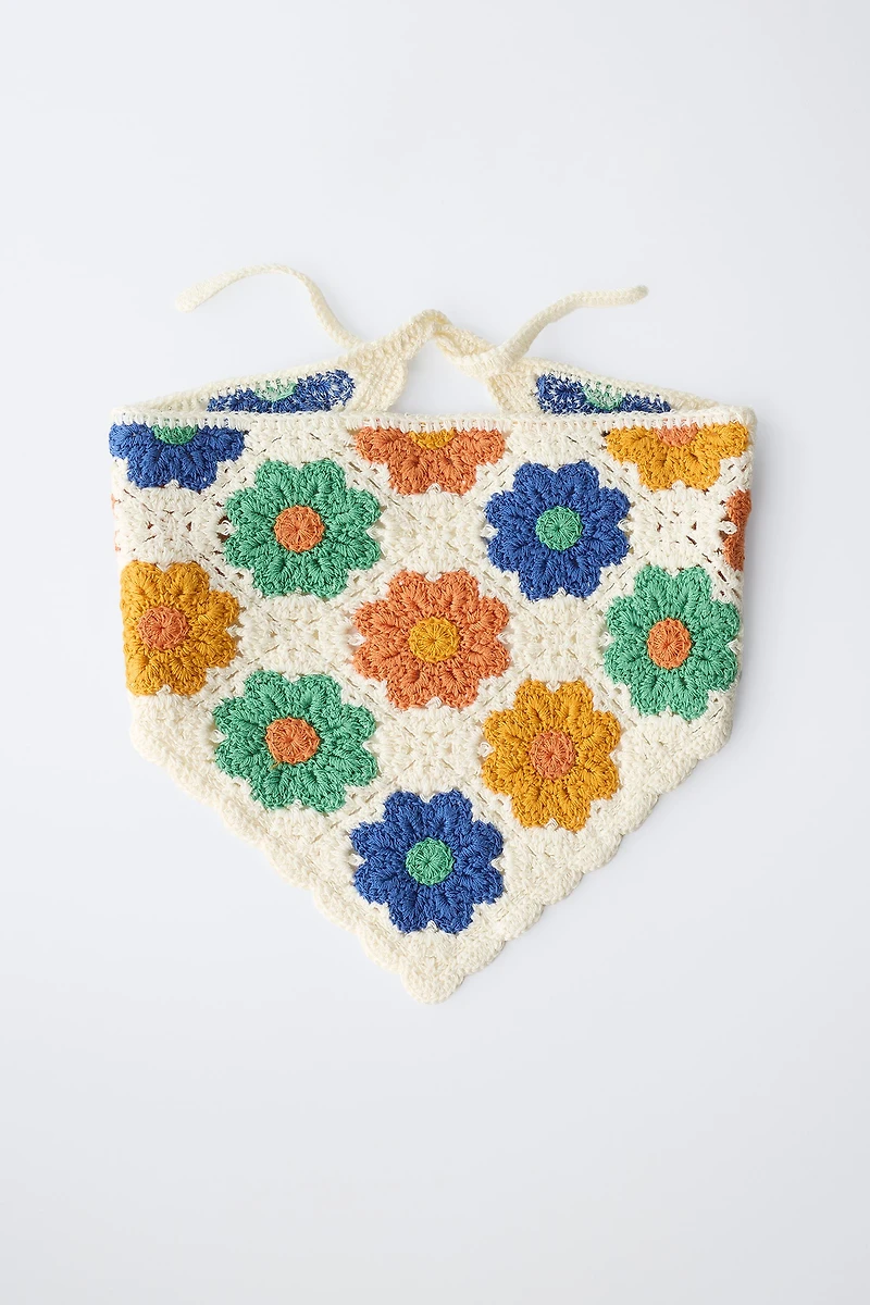 CROCHET KNIT FLORAL BANDANA