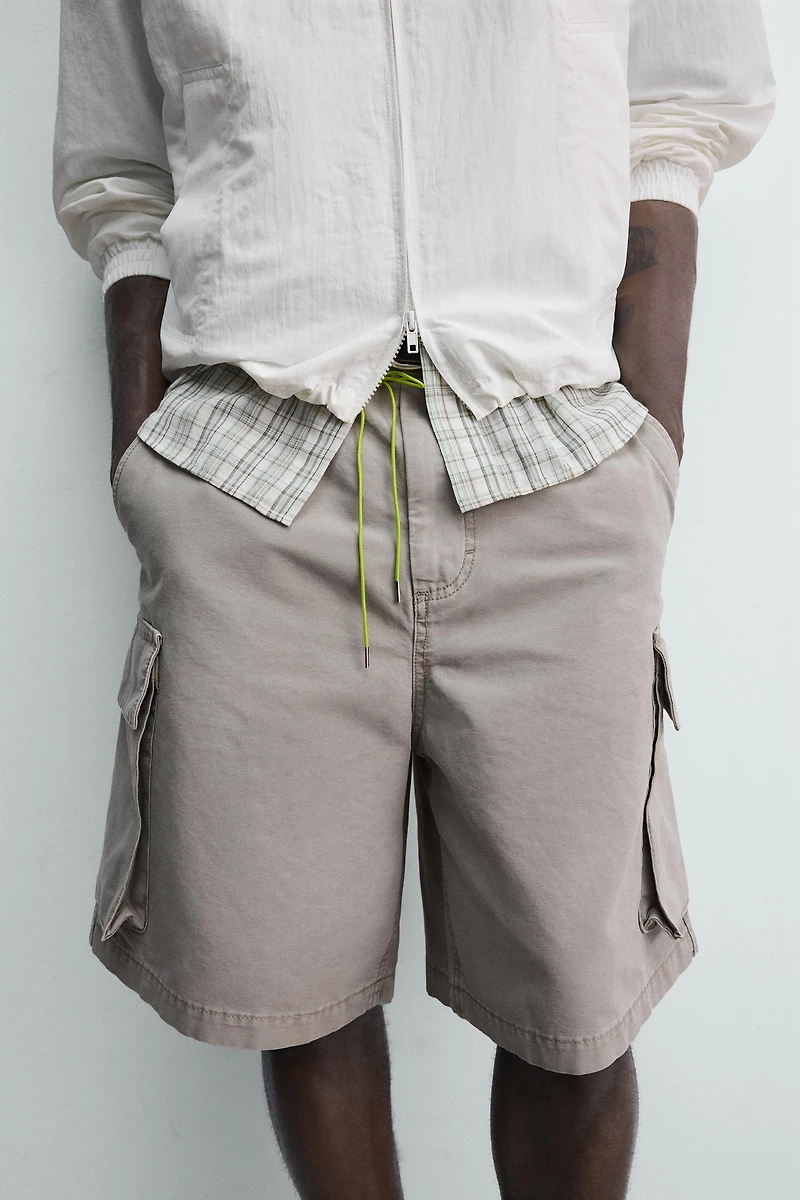 RELAXED FIT DRAWSTRING CARGO SHORTS