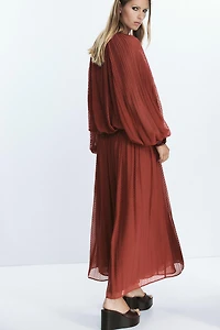 BELTED PLEATED MIDI SKIRT