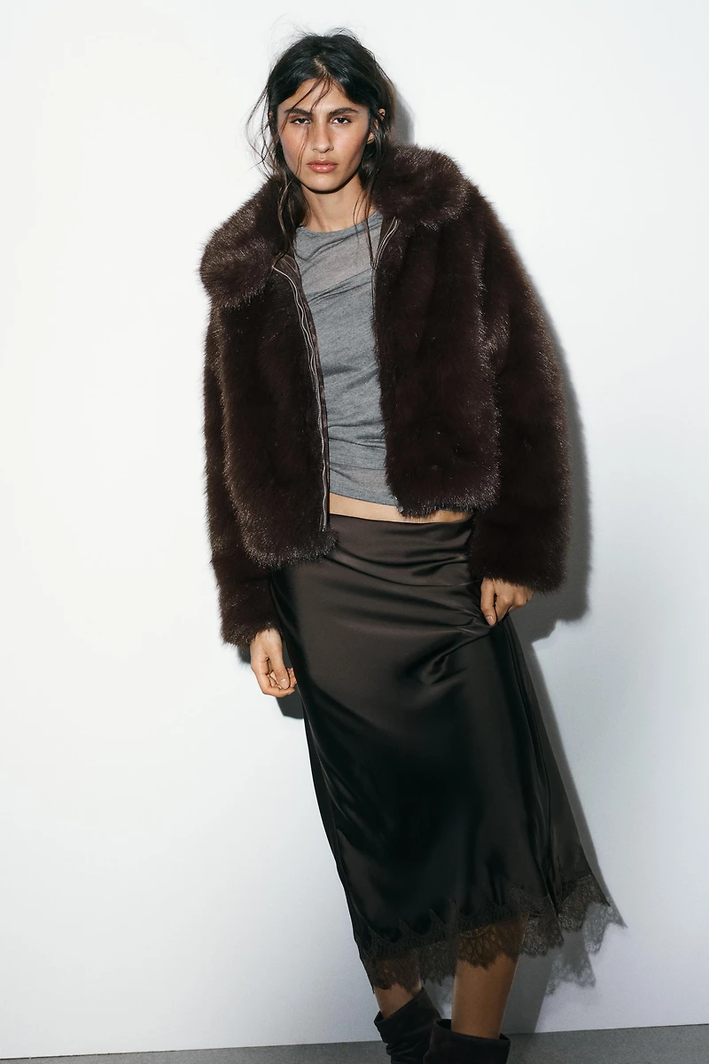 JUPE MIDI SATINÉE DENTELLE