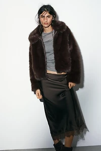 JUPE MIDI SATINÉE DENTELLE