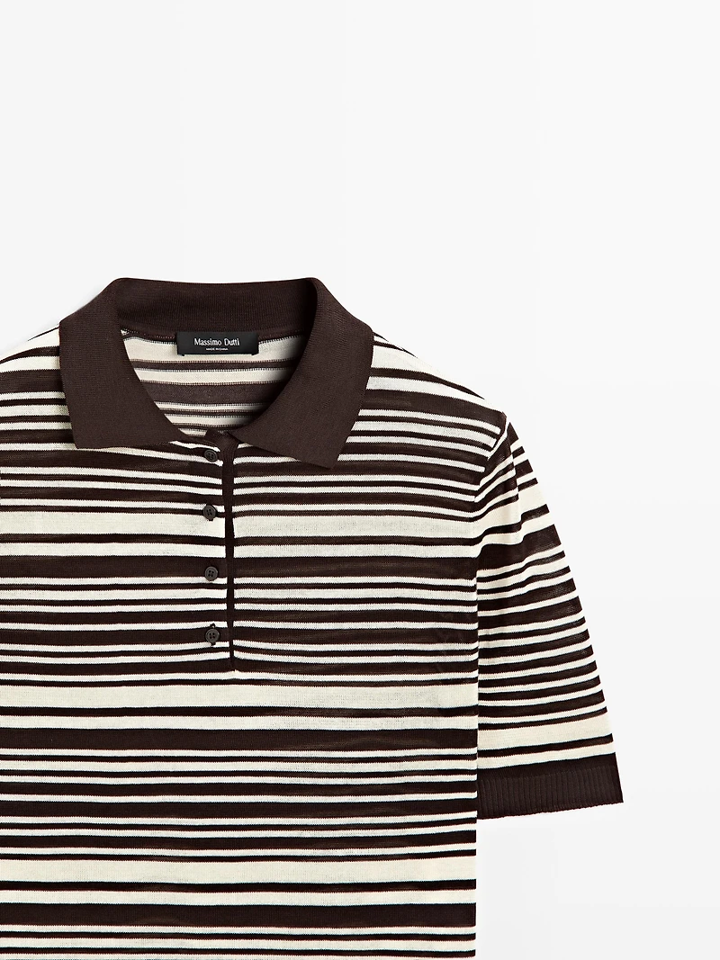 100% cotton striped knit polo shirt
