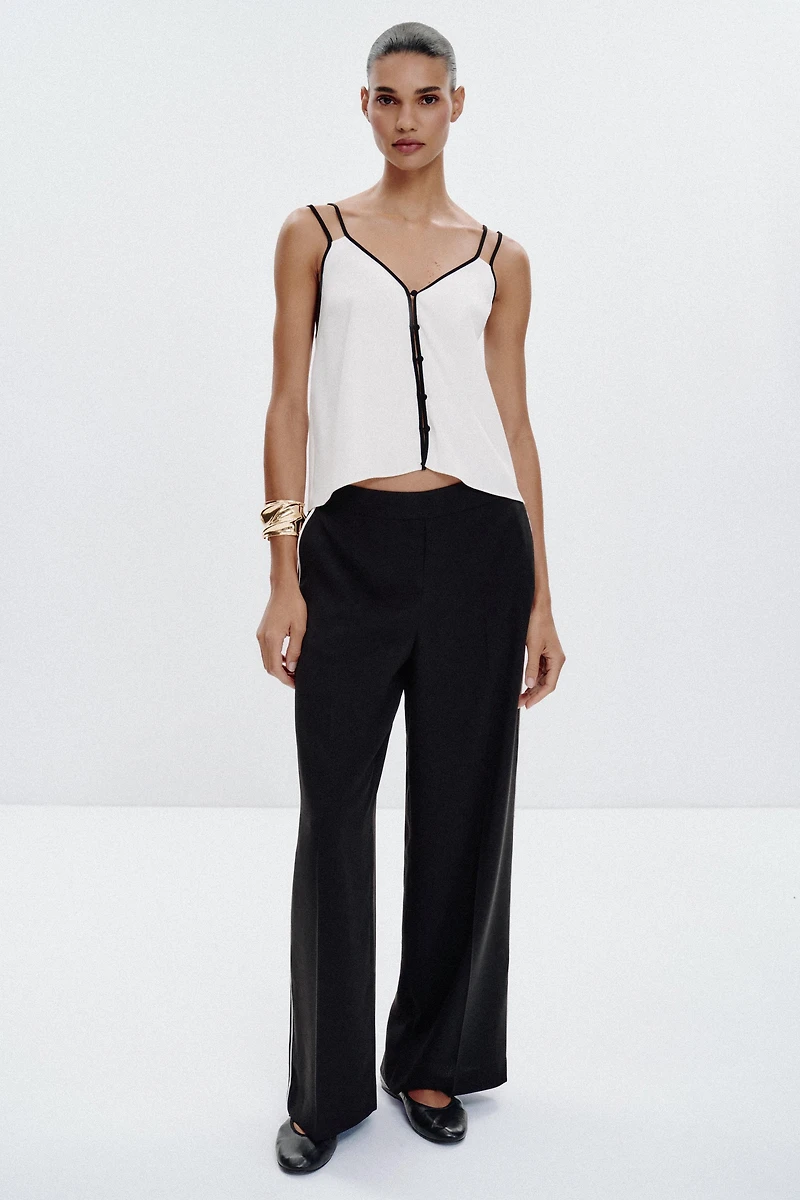 CONTRAST PIPED PANTS