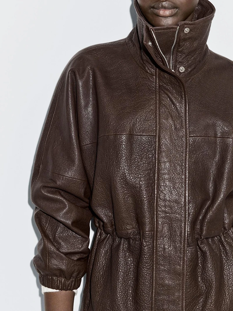 Veste en cuir nappa finition grainée