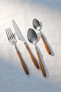 ACACIA WOOD HANDLE FLATWARE SET (SET OF 4)