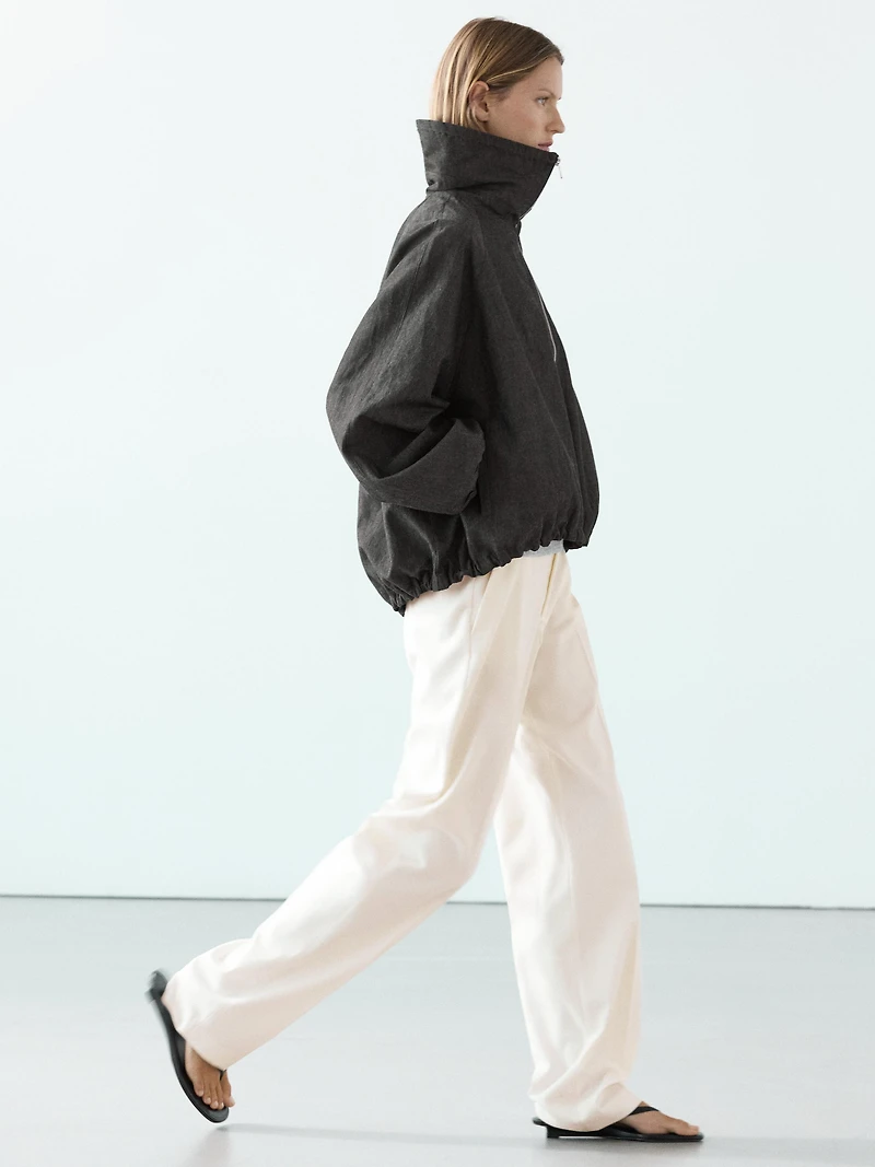 Linen blend bomber jacket