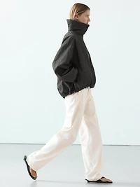 Linen blend bomber jacket