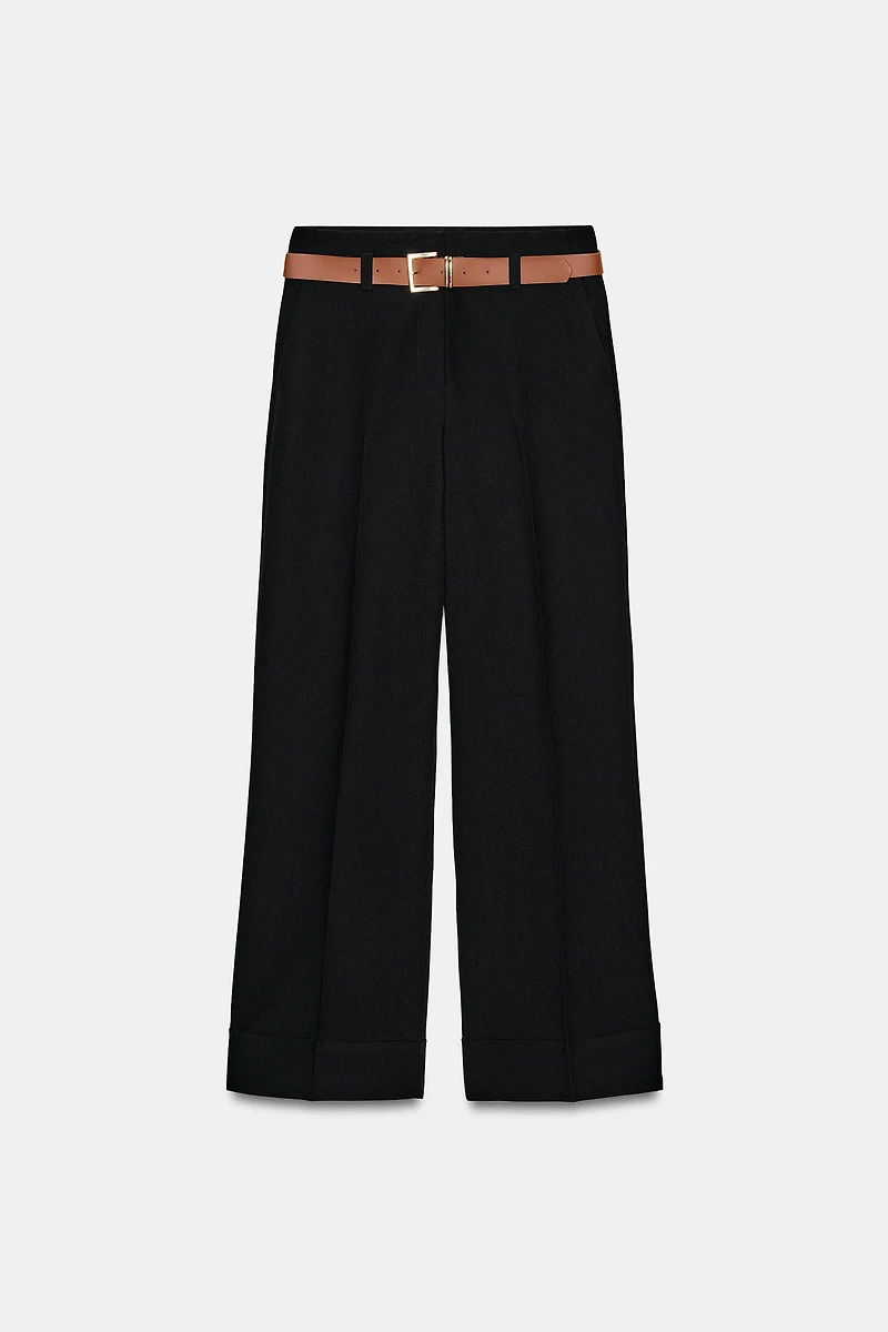 BELTED CUFFED HEM PANTS