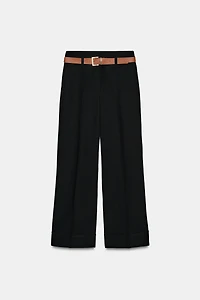 BELTED CUFFED HEM PANTS