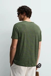 REGULAR FIT STRIPED LINEN BLEND T-SHIRT