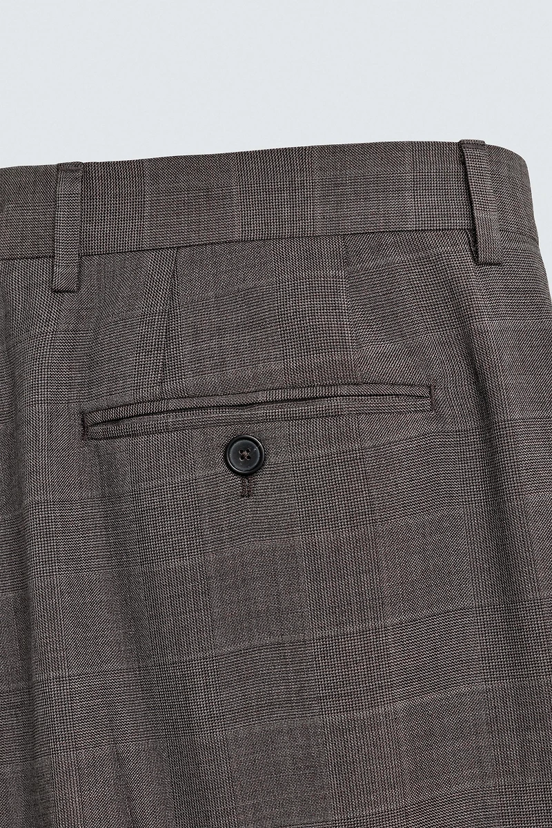 100% WOOL PLAID SUIT PANTS