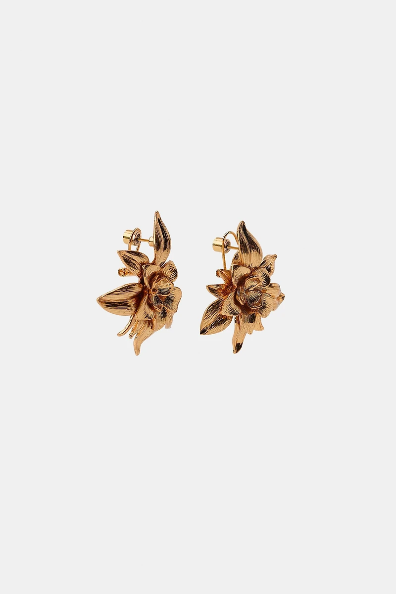 EMBOSSED FLORAL BUTTON EARRINGS