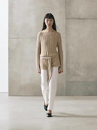 Cotton blend knit boat neck sweater